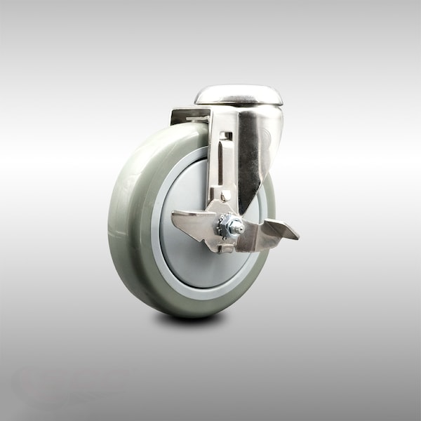 5 Inch 316SS Gray Polyurethane Wheel Swivel Bolt Hole Caster with Brake SCC